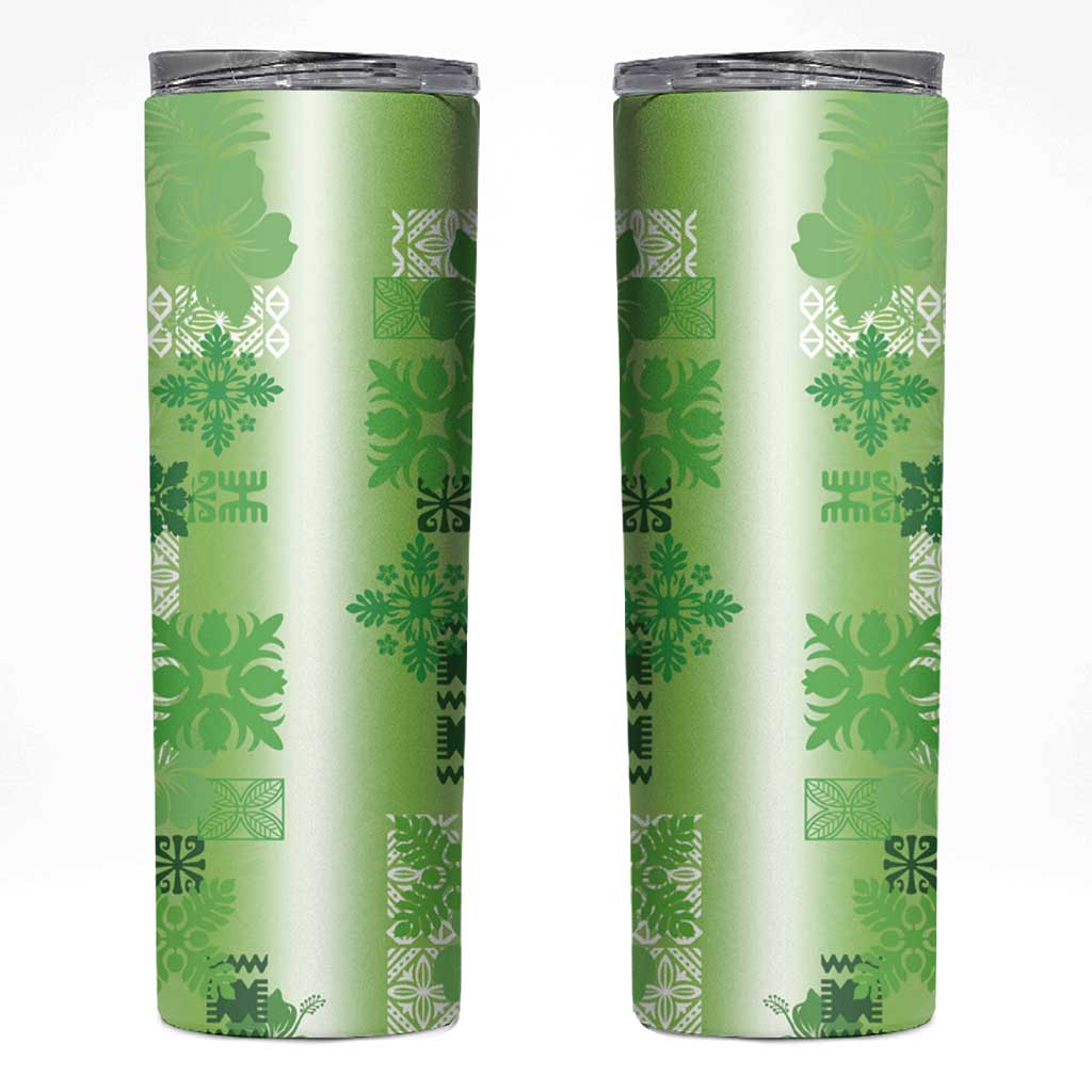 Hawaiian Quilt Skinny Tumbler Vintage Pattern Green