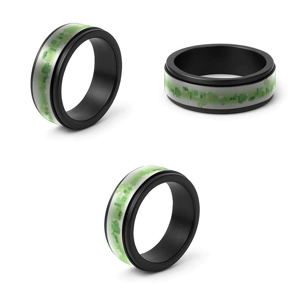 Hawaiian Quilt Spinner Ring Vintage Pattern Green - Polynesian Pride