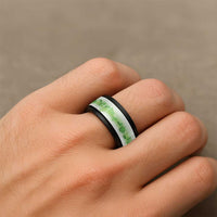 Hawaiian Quilt Spinner Ring Vintage Pattern Green - Polynesian Pride