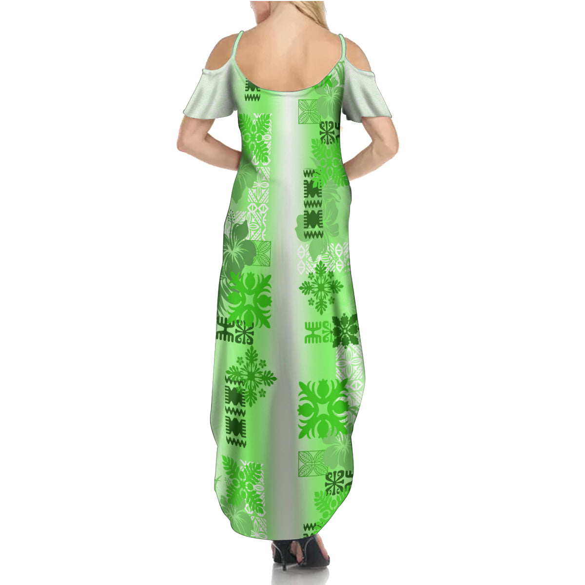 Hawaiian Quilt Summer Maxi Dress Vintage Pattern Green LT05 - Polynesian Pride