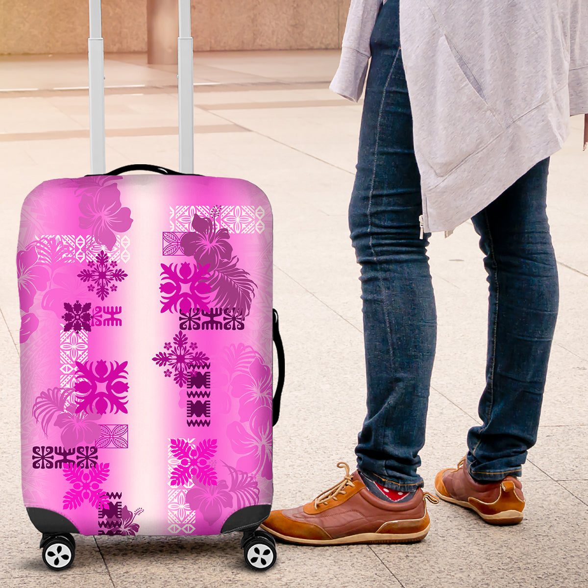 Hawaiian Quilt Luggage Cover Vintage Pattern Pink LT05 Pink - Polynesian Pride