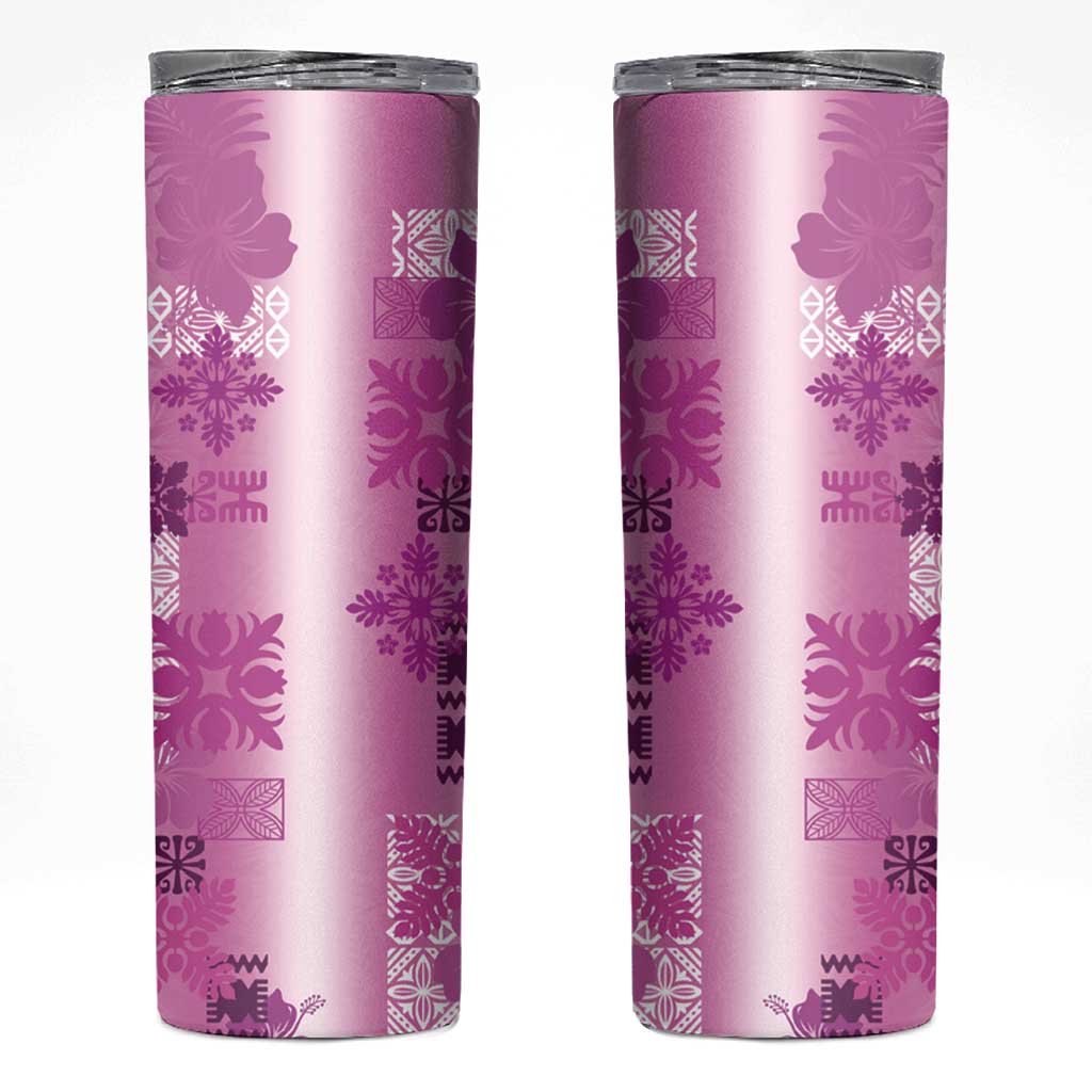 Hawaiian Quilt Skinny Tumbler Vintage Pattern Pink