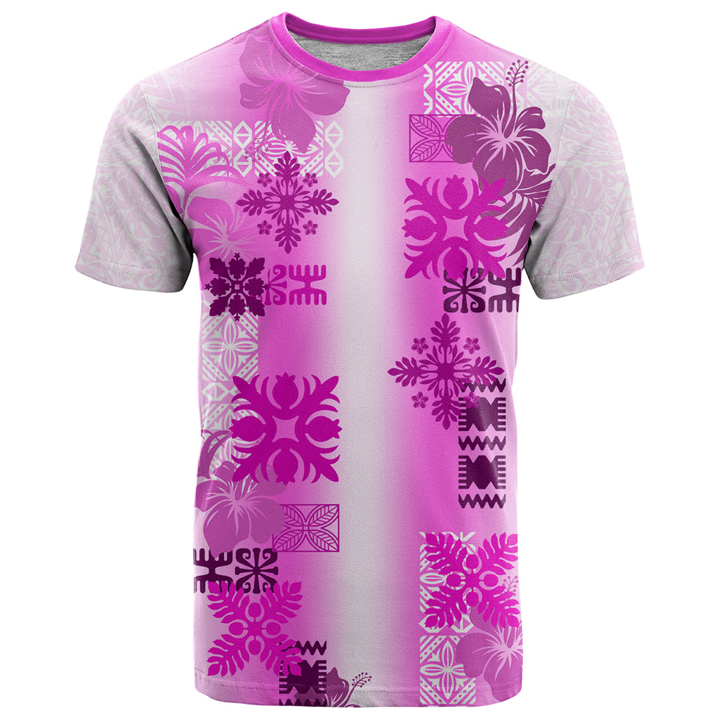 Hawaiian Quilt T Shirt Vintage Pattern Pink LT05 Pink - Polynesian Pride