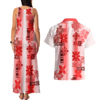 Hawaiian Quilt Couples Matching Tank Maxi Dress and Hawaiian Shirt Vintage Pattern Red LT05 - Polynesian Pride