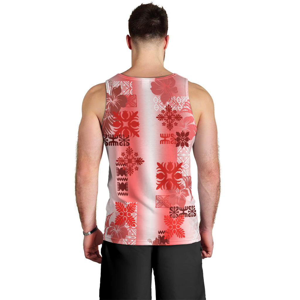 Hawaiian Quilt Men Tank Top Vintage Pattern Red LT05 - Polynesian Pride