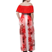 Hawaiian Quilt Off Shoulder Maxi Dress Vintage Pattern Red LT05 - Polynesian Pride