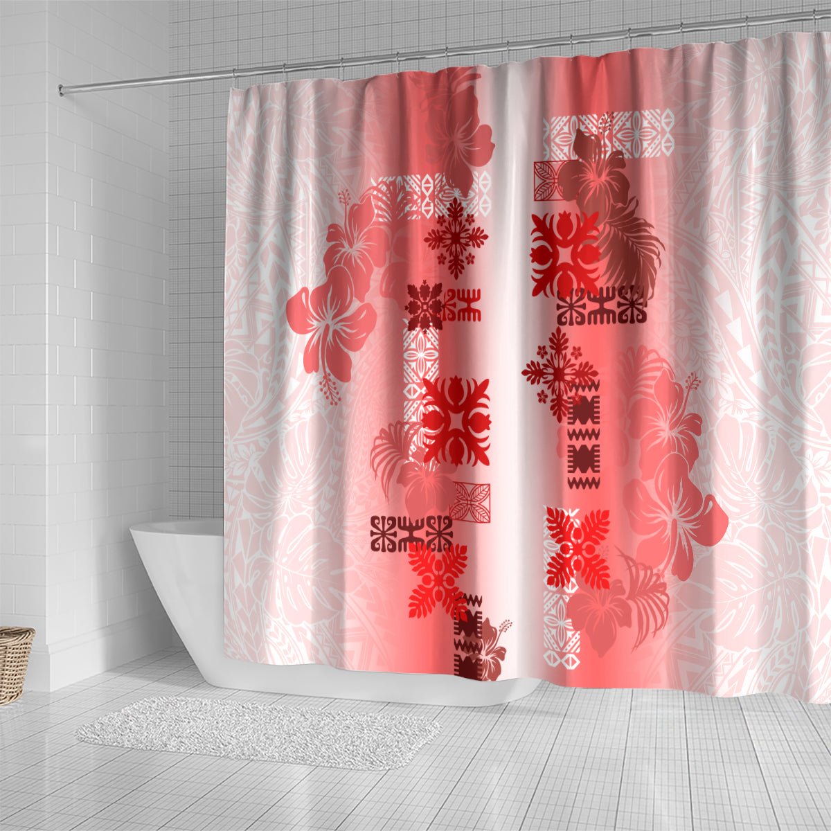 Hawaiian Quilt Shower Curtain Vintage Pattern Red LT05 - Polynesian Pride