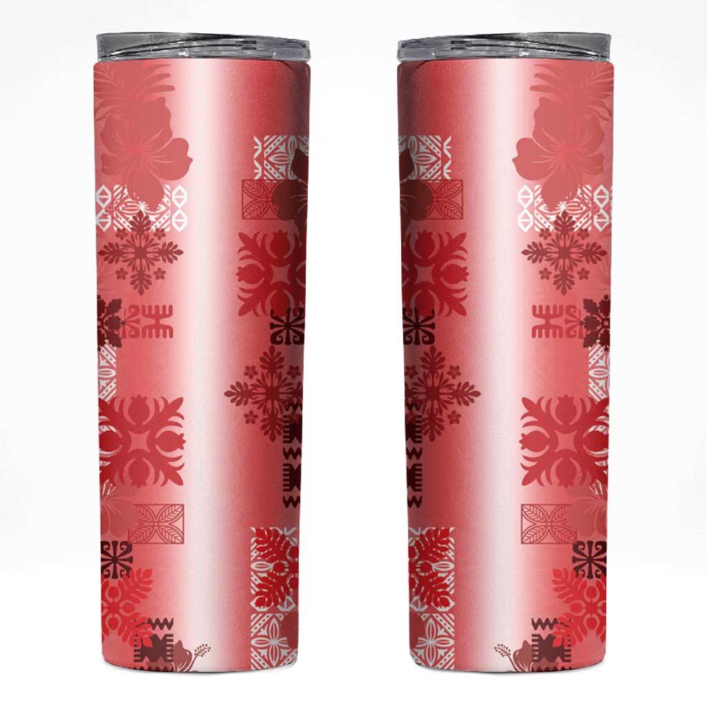 Hawaiian Quilt Skinny Tumbler Vintage Pattern Red