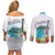 Aloha Hawaii Waikiki Beach Landscape Couples Matching Off Shoulder Short Dress and Long Sleeve Button Shirt