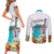 Aloha Hawaii Waikiki Beach Landscape Couples Matching Short Sleeve Bodycon Dress and Long Sleeve Button Shirt