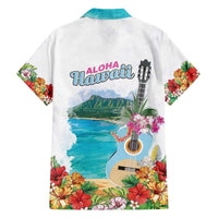 Aloha Hawaii Waikiki Beach Landscape Family Matching Off The Shoulder Long Sleeve Dress and Hawaiian Shirt