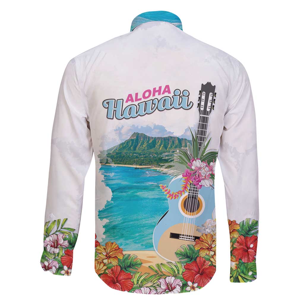 Aloha Hawaii Waikiki Beach Landscape Family Matching Off Shoulder Short Dress and Hawaiian Shirt