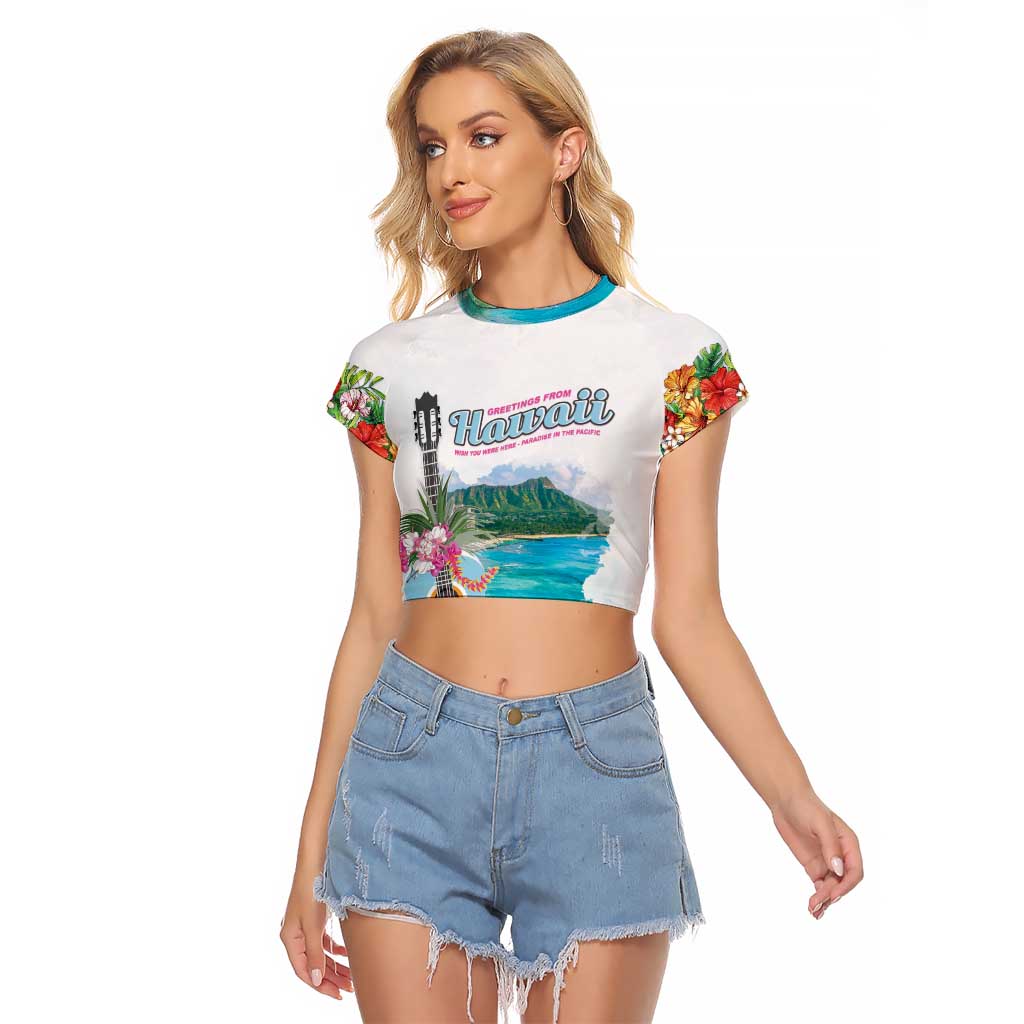 Aloha Hawaii Waikiki Beach Landscape Raglan Cropped T Shirt