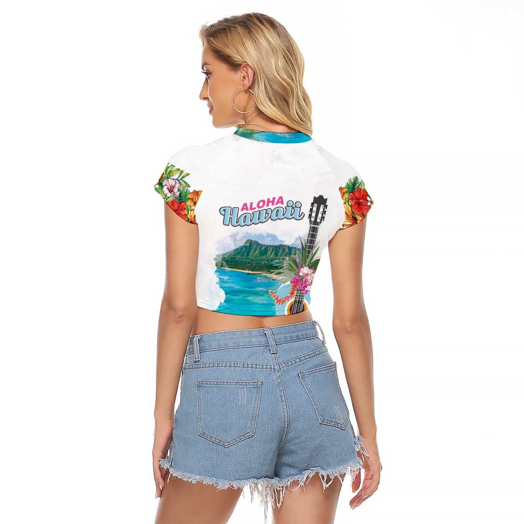 Aloha Hawaii Waikiki Beach Landscape Raglan Cropped T Shirt