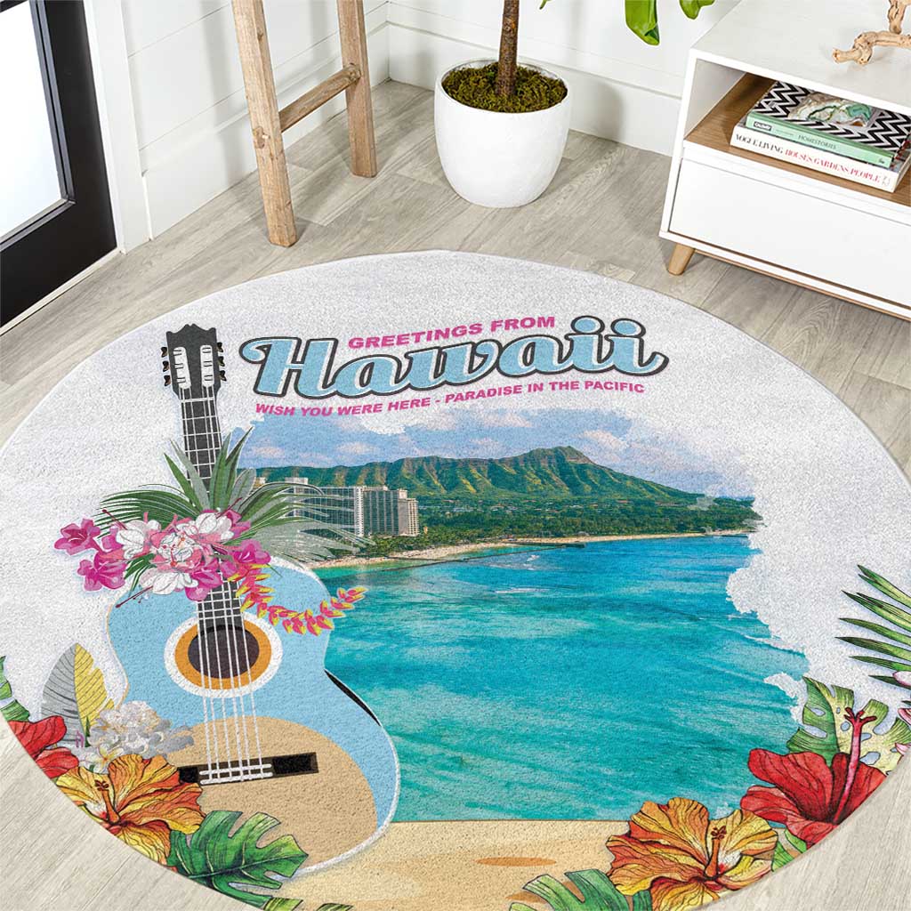 Aloha Hawaii Waikiki Beach Landscape Round Carpet