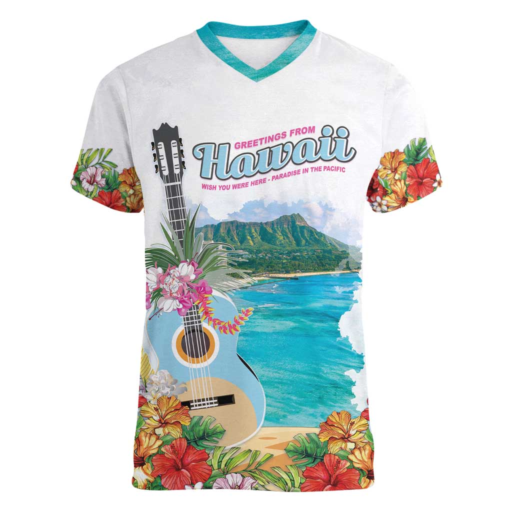 Aloha Hawaii Waikiki Beach Landscape Women V-Neck T-Shirt