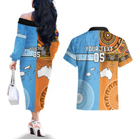 Custom Fiji Tapa And Australia Aboriginal Together Couples Matching Off The Shoulder Long Sleeve Dress and Hawaiian Shirt LT05 - Polynesian Pride