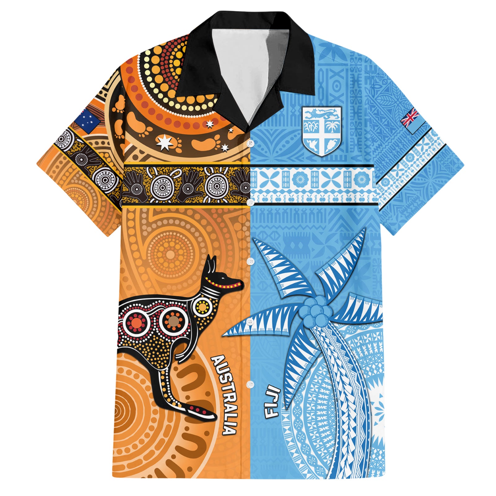 Custom Fiji Tapa And Australia Aboriginal Together Hawaiian Shirt LT05 Blue - Polynesian Pride