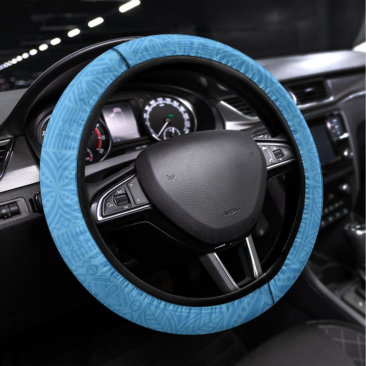 Custom Fiji Tapa And Australia Aboriginal Together Steering Wheel Cover LT05 Universal Fit Blue - Polynesian Pride