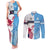 Custom Fiji And USA Palm Tree With Eagle Couples Matching Tank Maxi Dress and Long Sleeve Button Shirt LT05 Blue - Polynesian Pride