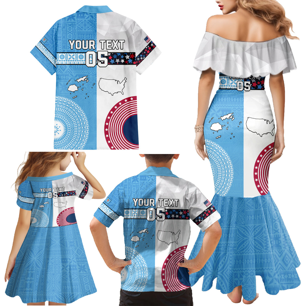 Custom Fiji And USA Palm Tree With Eagle Family Matching Mermaid Dress and Hawaiian Shirt LT05 - Polynesian Pride