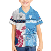 Custom Fiji And USA Palm Tree With Eagle Family Matching Summer Maxi Dress and Hawaiian Shirt LT05 Son's Shirt Blue - Polynesian Pride