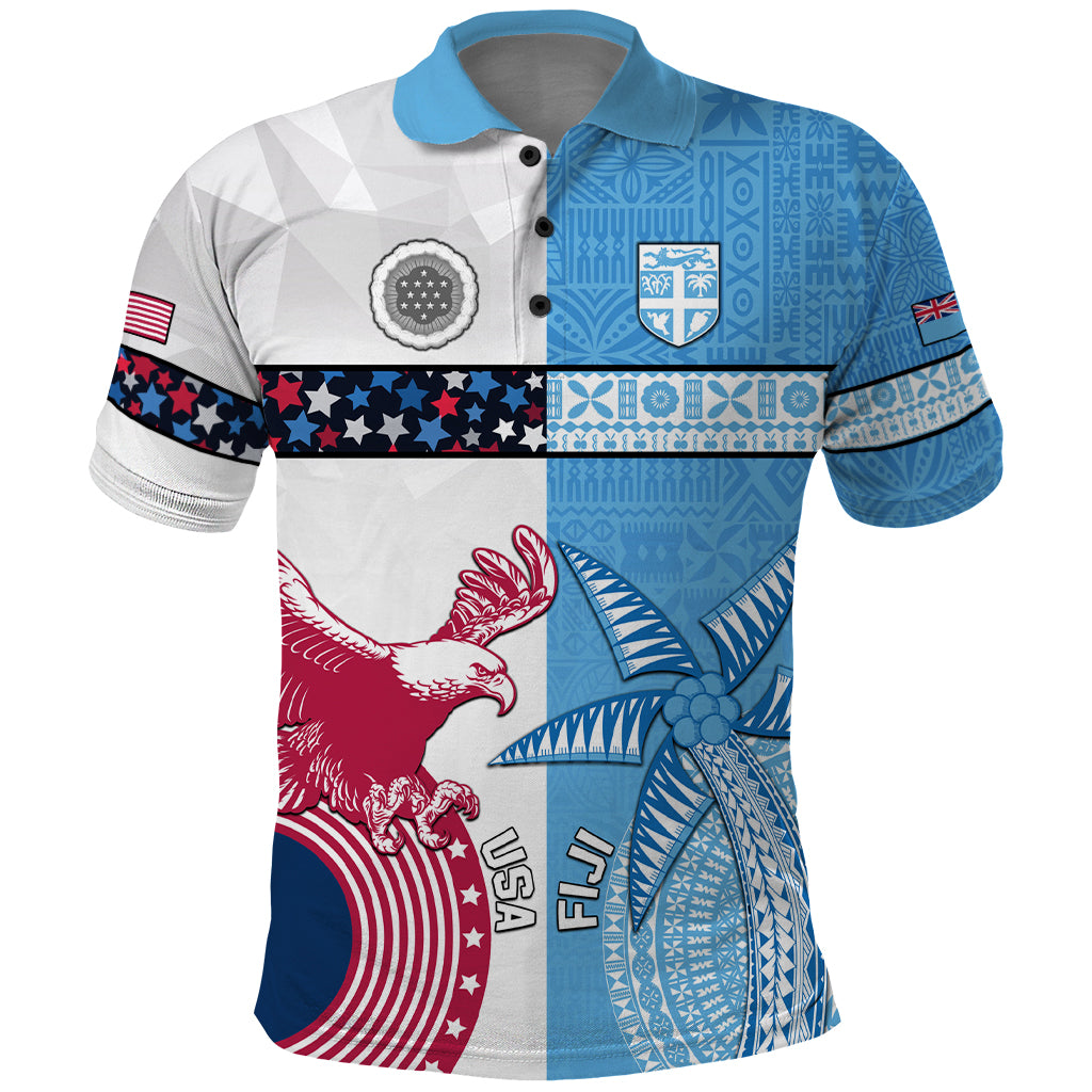 Custom Fiji And USA Palm Tree With Eagle Polo Shirt LT05 Blue - Polynesian Pride