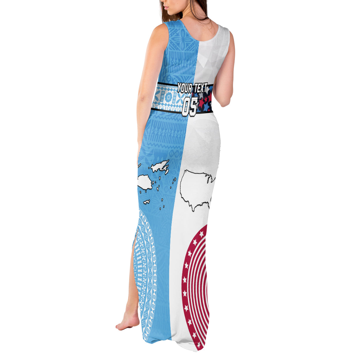 Custom Fiji And USA Palm Tree With Eagle Tank Maxi Dress LT05 - Polynesian Pride