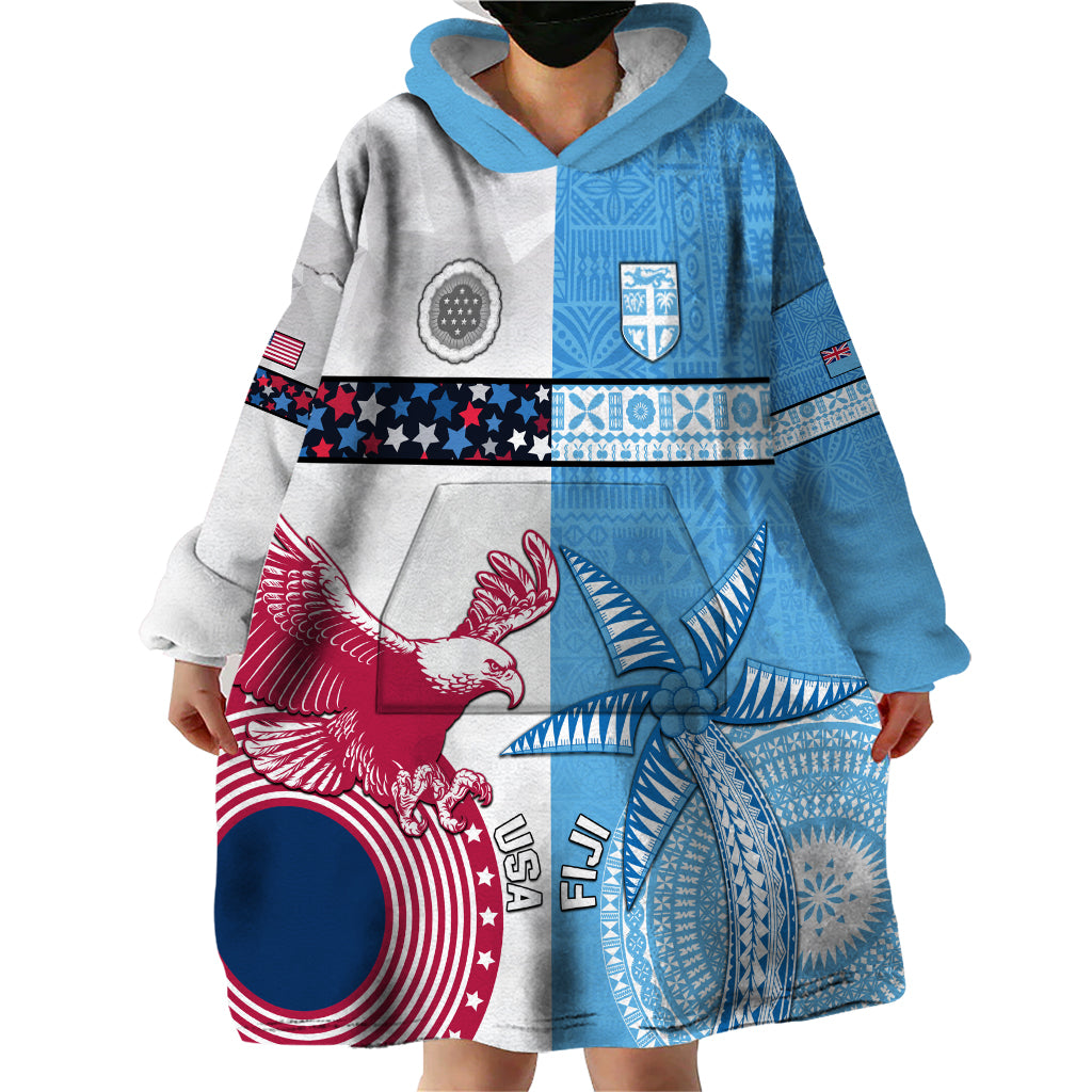 Custom Fiji And USA Palm Tree With Eagle Wearable Blanket Hoodie LT05 - Polynesian Pride