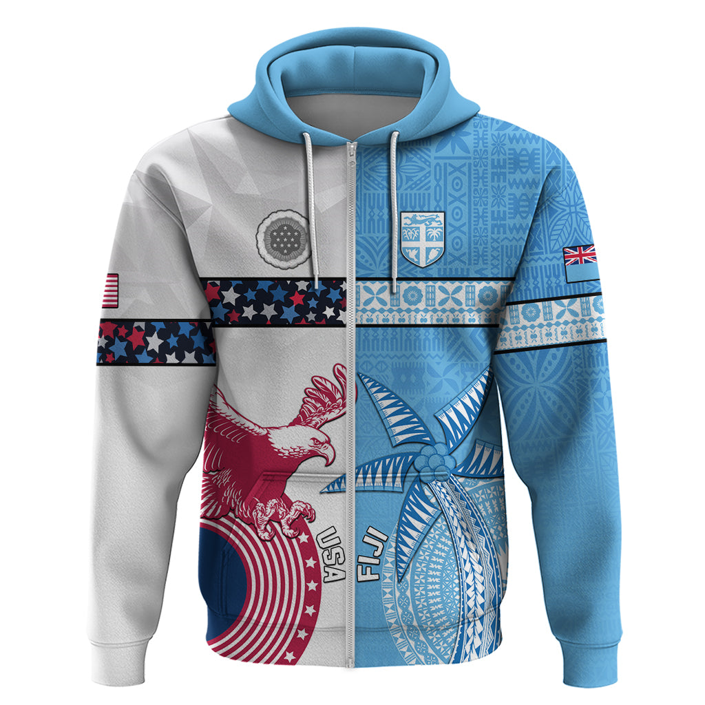 Custom Fiji And USA Palm Tree With Eagle Zip Hoodie LT05 Zip Hoodie Blue - Polynesian Pride