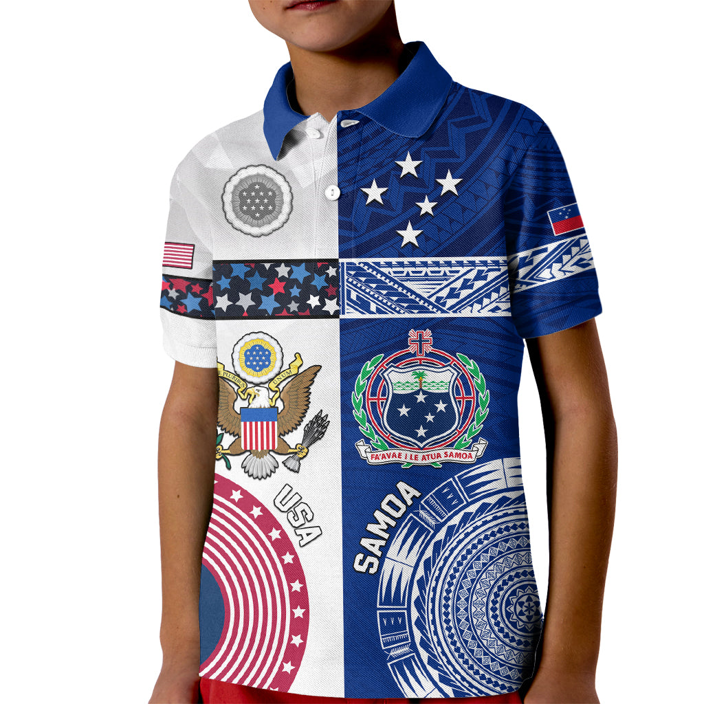 Custom Samoa And USA Together Kid Polo Shirt LT05 Kid Blue - Polynesian Pride