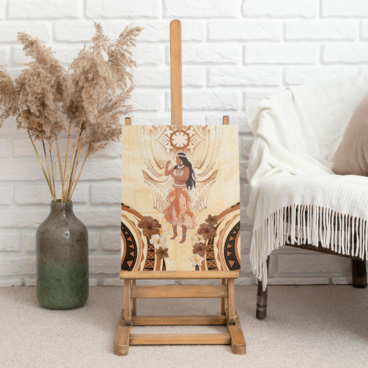 Tonga Women's Day Canvas Wall Art With Polynesian Pattern