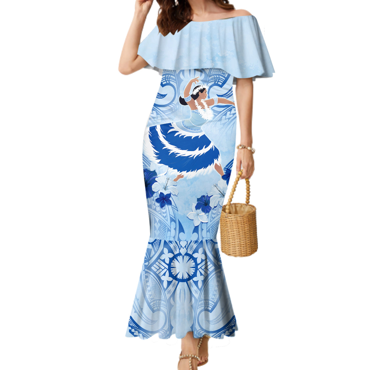 Cook Islands Women's Day Family Matching Mermaid Dress and Hawaiian Shirt With Polynesian Pattern LT05 Mom's Dress Blue - Polynesian Pride
