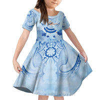 Cook Islands Women's Day Family Matching Puletasi and Hawaiian Shirt With Polynesian Pattern LT05 Daughter's Dress Blue - Polynesian Pride