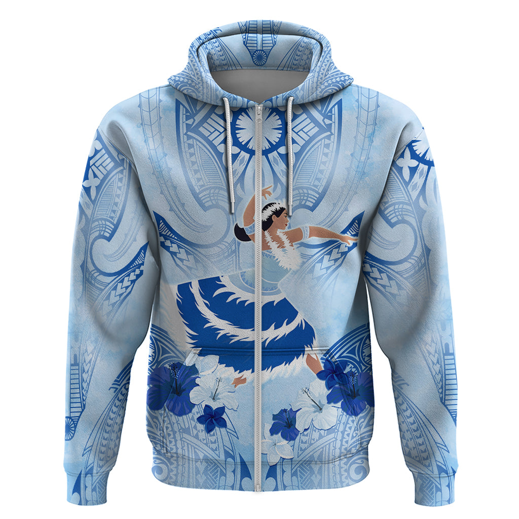 Cook Islands Women's Day Hoodie With Polynesian Pattern LT05 Zip Hoodie Blue - Polynesian Pride