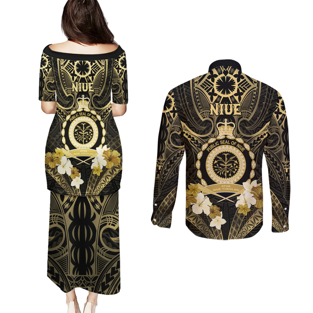Niue Women's Day Couples Matching Puletasi and Long Sleeve Button Shirt With Polynesian Pattern LT05 - Polynesian Pride
