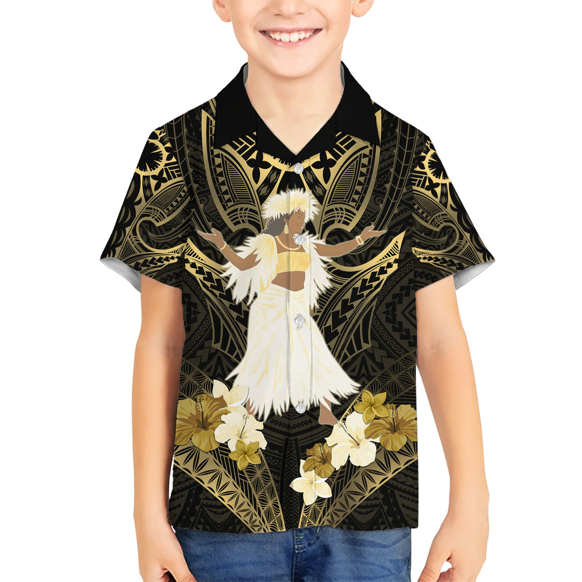 Niue Women's Day Kid Hawaiian Shirt With Polynesian Pattern LT05 Kid Gold - Polynesian Pride