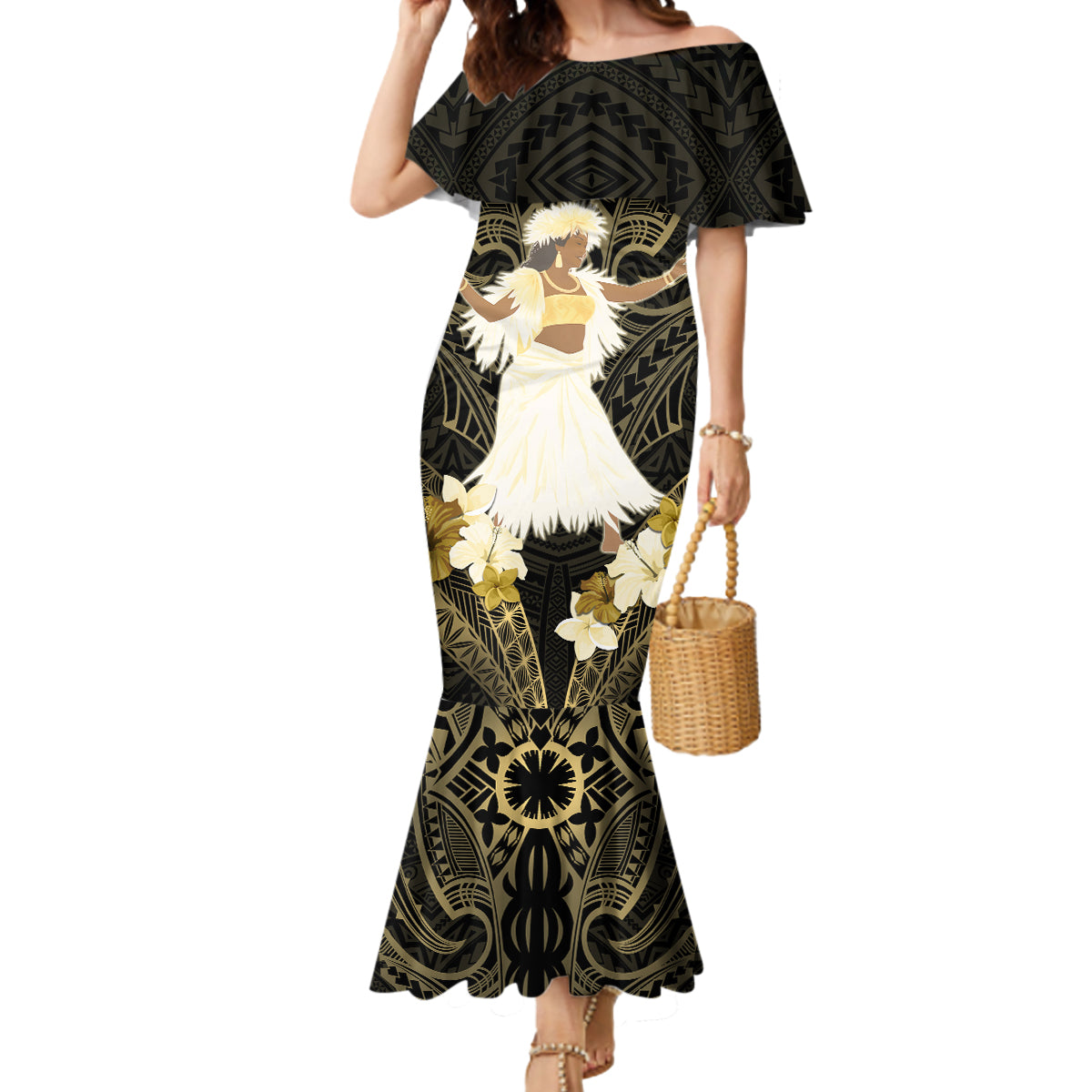 Niue Women's Day Mermaid Dress With Polynesian Pattern LT05 Women Gold - Polynesian Pride