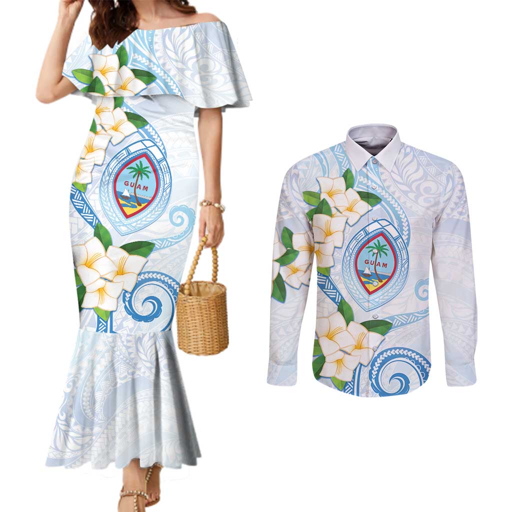 Guam Chamorro Couples Matching Mermaid Dress and Long Sleeve Button Shirt Guasali Flowers Curves Style