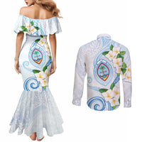 Guam Chamorro Couples Matching Mermaid Dress and Long Sleeve Button Shirt Guasali Flowers Curves Style