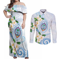 Guam Chamorro Couples Matching Off Shoulder Maxi Dress and Long Sleeve Button Shirt Guasali Flowers Curves Style