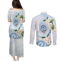 Guam Chamorro Couples Matching Puletasi and Long Sleeve Button Shirt Guasali Flowers Curves Style