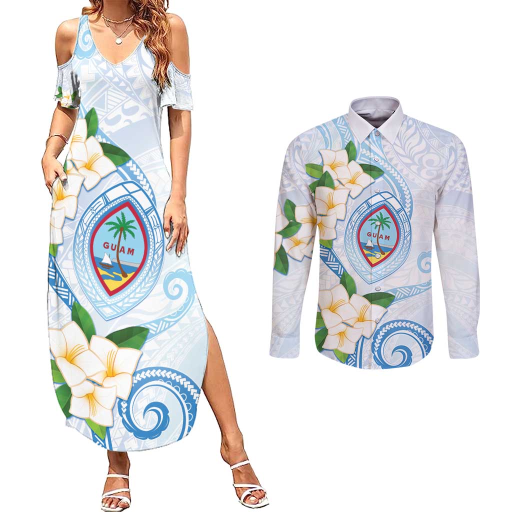 Guam Chamorro Couples Matching Summer Maxi Dress and Long Sleeve Button Shirt Guasali Flowers Curves Style