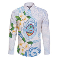 Guam Chamorro Family Matching Mermaid Dress and Hawaiian Shirt Guasali Flowers Curves Style LT05 Dad's Shirt - Long Sleeve Blue - Polynesian Pride
