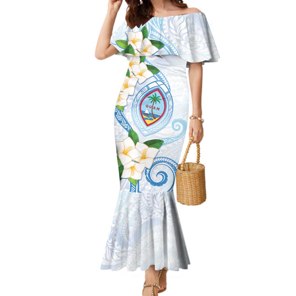Guam Chamorro Family Matching Mermaid Dress and Hawaiian Shirt Guasali Flowers Curves Style LT05 Mom's Dress Blue - Polynesian Pride