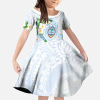 Guam Chamorro Family Matching Short Sleeve Bodycon Dress and Hawaiian Shirt Guasali Flowers Curves Style LT05 Daughter's Dress Blue - Polynesian Pride