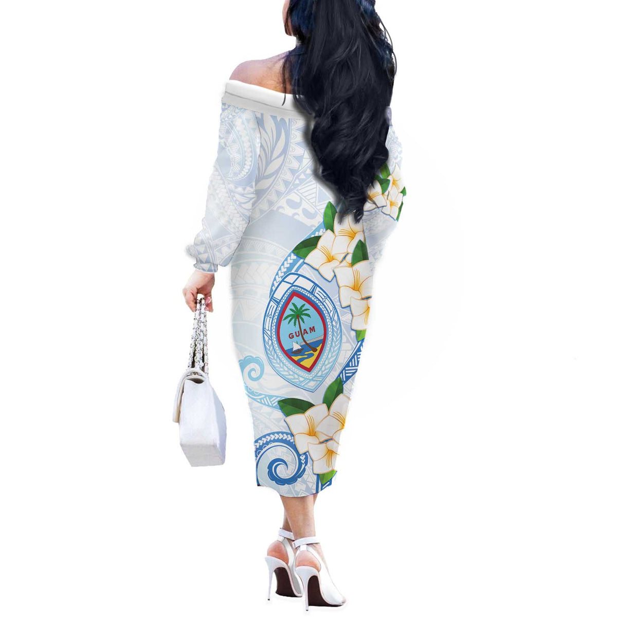 Guam Chamorro Off The Shoulder Long Sleeve Dress Guasali Flowers Curves Style
