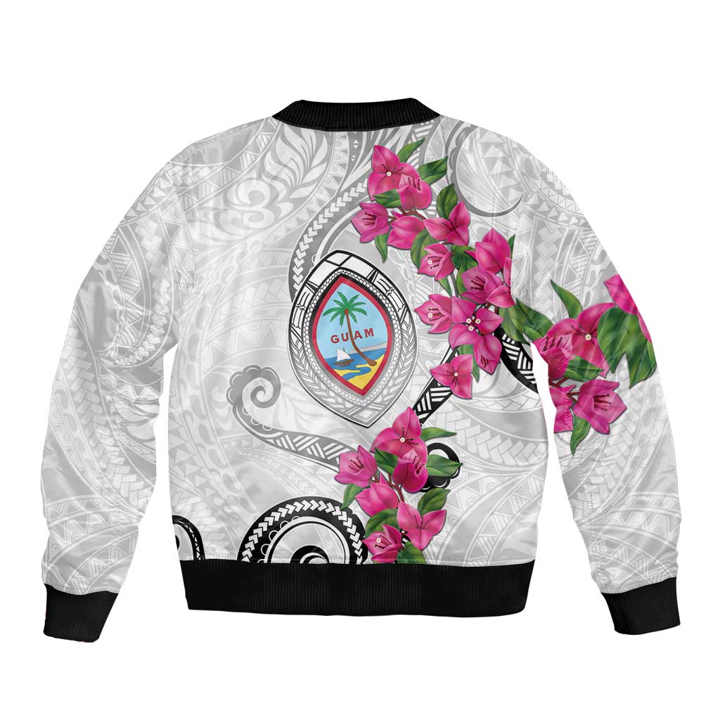 Guam Chamorro Bomber Jacket Curves Polynesian Tattoo Mix Bougainvillea