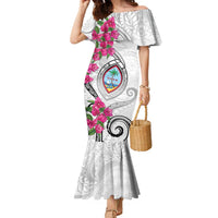 Guam Chamorro Family Matching Mermaid Dress and Hawaiian Shirt Curves Polynesian Tattoo Mix Bougainvillea LT05 Mom's Dress White - Polynesian Pride