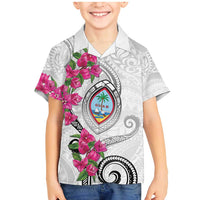 Guam Chamorro Family Matching Mermaid Dress and Hawaiian Shirt Curves Polynesian Tattoo Mix Bougainvillea LT05 Son's Shirt White - Polynesian Pride